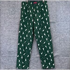 ESKIMO JOE’S Pajama Pants Men's XL Green White Flannel Snowman Print Christmas
